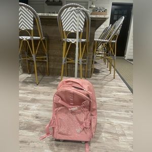 Pink sparkle pottery barn kids rolling backpack